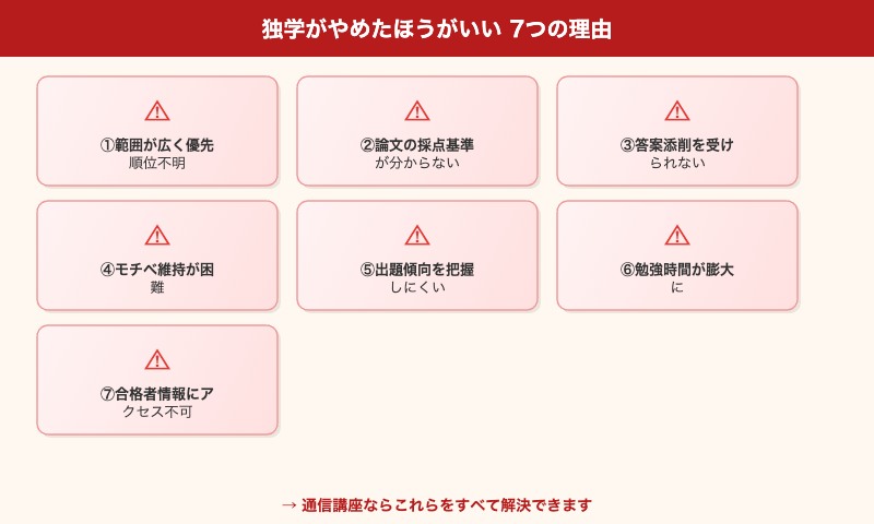 予備試験独学の7つのリスク図解