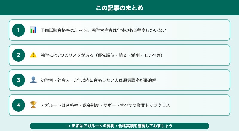 予備試験独学やめたほうがいいまとめ