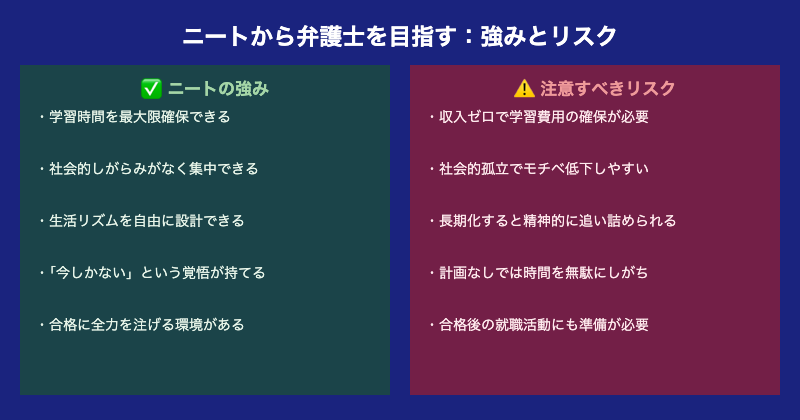 ニートから弁護士を目指す強みとリスク