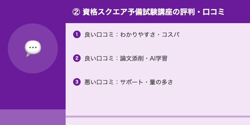② 資格スクエア予備試験講座の評判・口コミ