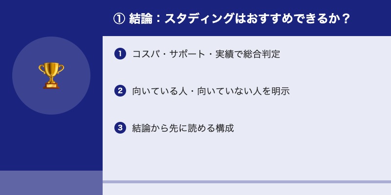 ① 結論:スタディングはおすすめできるか?
