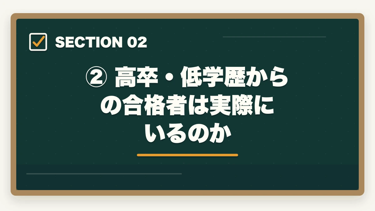 ② 高卒・低学歴からの合格者は実際にいるのか|予備試験の受験資格は?学歴不要・高卒でも受けられる理由を解説の図解
