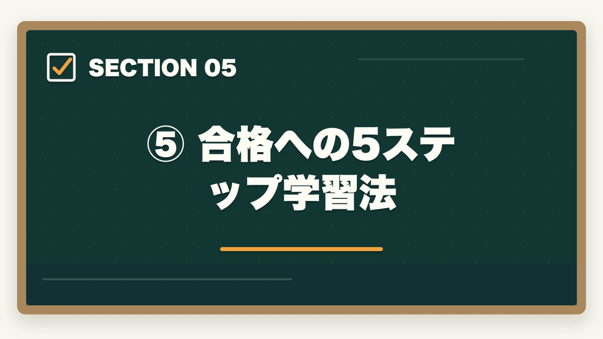 ⑤ 合格への5ステップ学習法|予備試験 短答式試験の合格点と対策法【2026年最新・科目別攻略ガイド】の図解