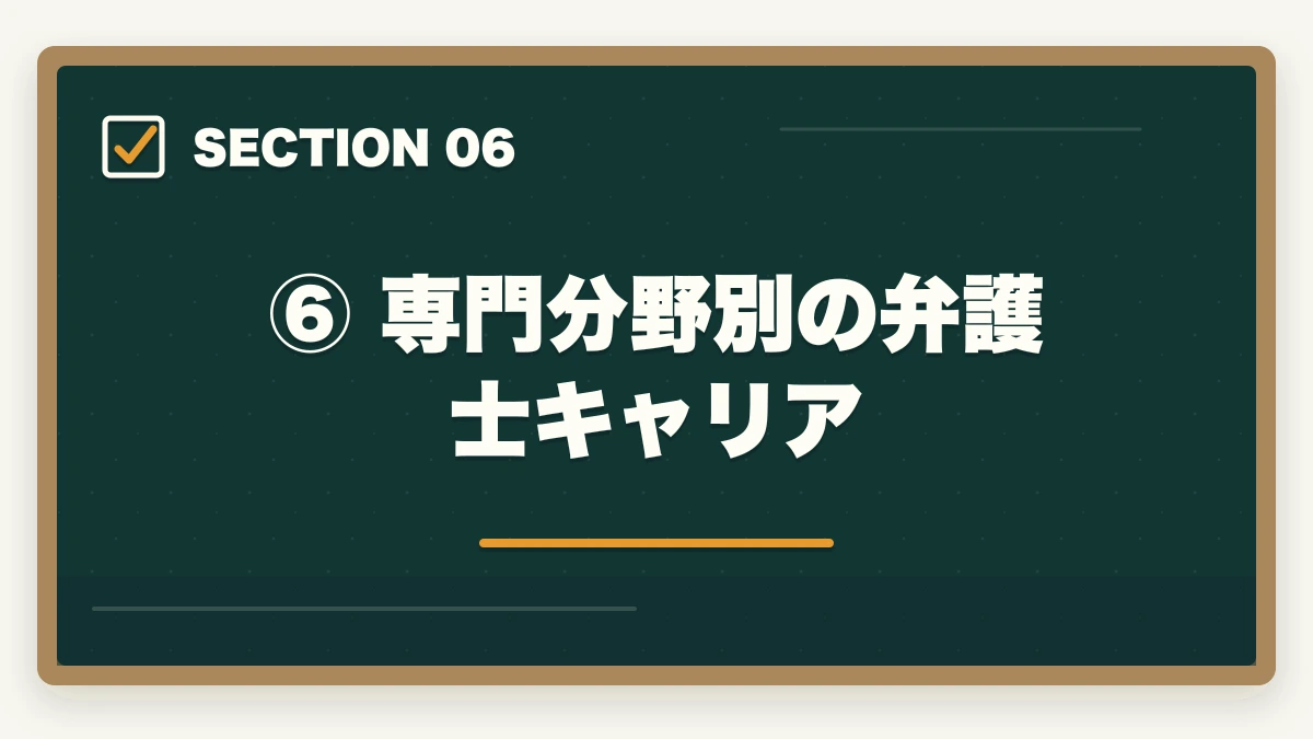 ⑥ 専門分野別の弁護士キャリア|弁護士の仕事内容と種類【分野別】詳しく解説の図解