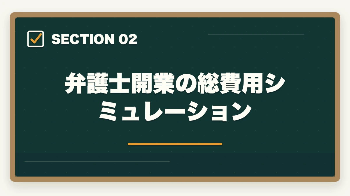 弁護士開業の総費用シミュレーション|弁護士の開業費用・初期費用はいくら?内訳と節約術を徹底解説の図解