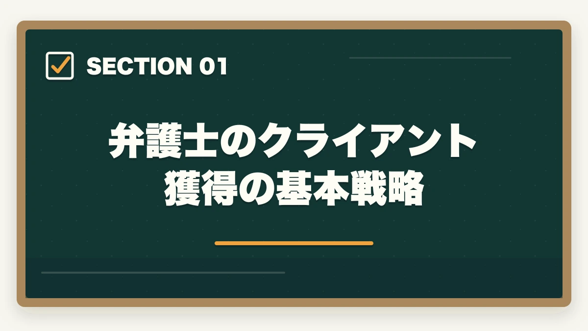 弁護士のクライアント獲得の基本戦略|弁護士のクライアント獲得方法|独立開業後に依頼を増やす15の戦略の図解