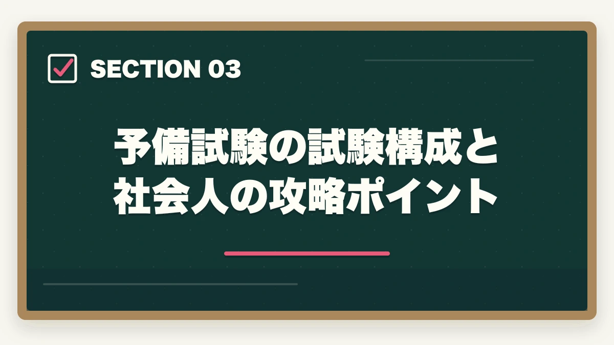 予備試験の試験構成と社会人の攻略ポイント｜社会人が予備試験に1年で合格する方法【完全戦略ガイド2026年版】の図解