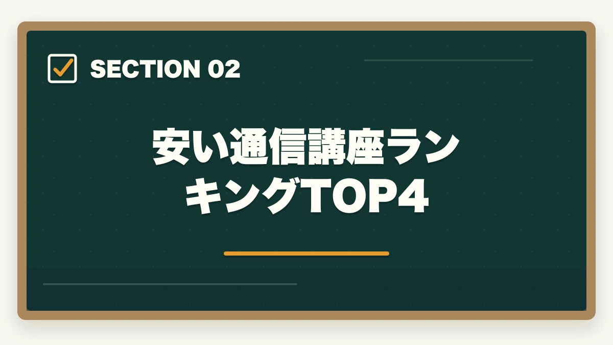 安い通信講座ランキングTOP4|司法試験の通信講座で安いのはどれ?価格ランキングと賢い選び方【2026年最新】の図解