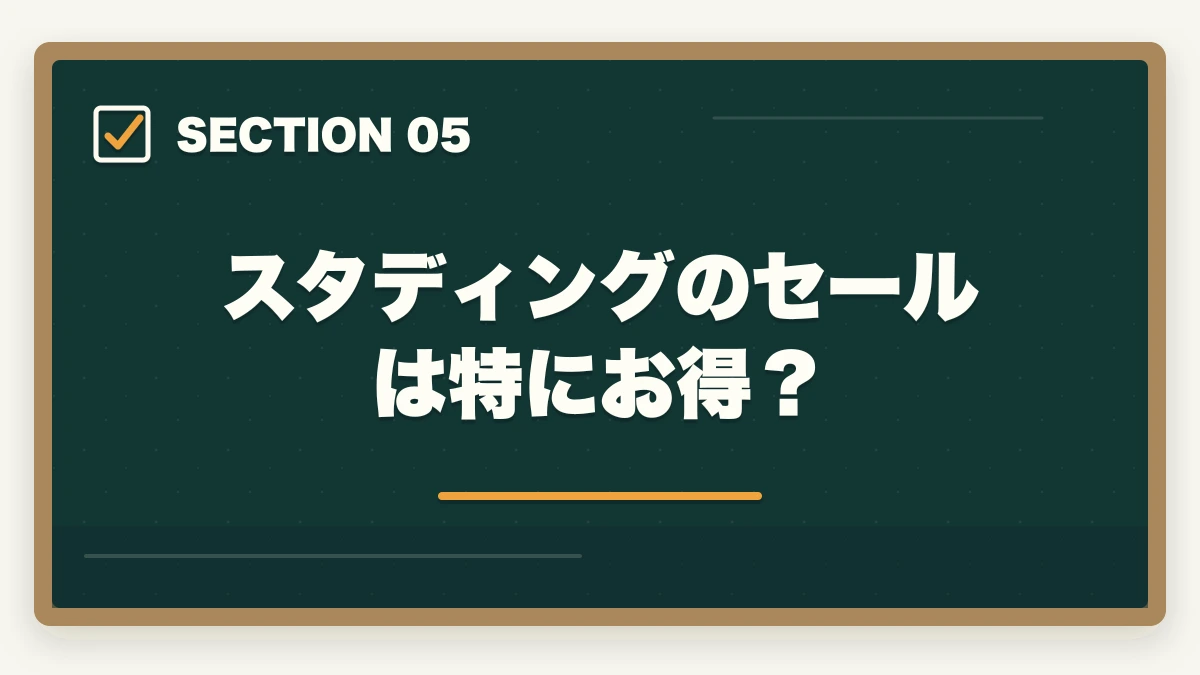 スタディングのセールは特にお得?|司法試験の通信講座セール情報まとめ!最安値で申し込むタイミングと方法【2026年】の図解