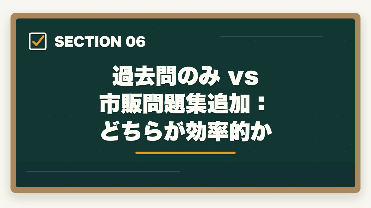 過去問のみ vs 市販問題集追加:どちらが効率的か|予備試験の短答は過去問だけで受かる?合格者が教える正しい使い方【2026年版】の図解