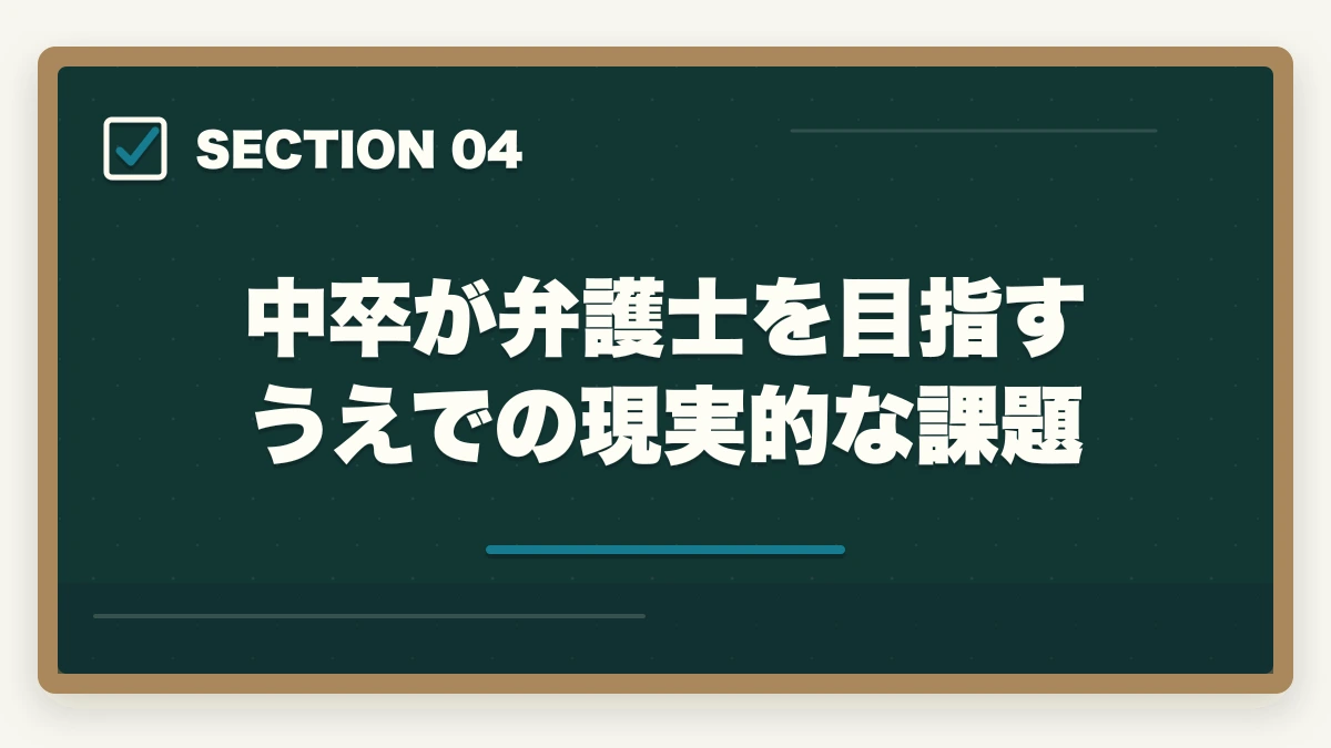 中卒が弁護士を目指すうえでの現実的な課題｜中卒でも弁護士になれる？実在する合格者と予備試験制度の仕組みを解説【2026年最新】の図解