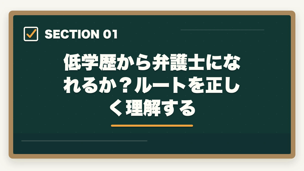低学歴から弁護士になれるか?ルートを正しく理解する|低学歴・Fラン卒でも弁護士になれる!予備試験ルートで学歴の壁を超える方法【2026年版】の図解