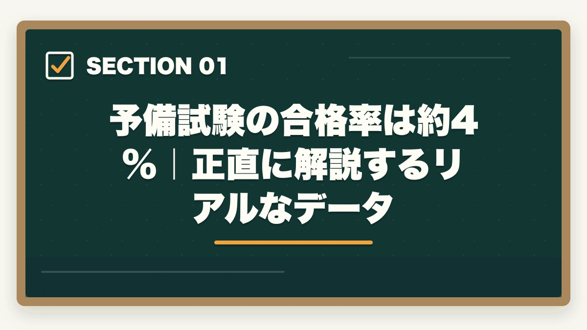 予備試験の合格率は約4%|正直に解説するリアルなデータ|予備試験の合格率はたった4%の現実|それでも受かる人がやっている3つのこと【2026年版】の図解