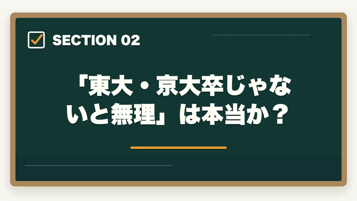 「東大・京大卒じゃないと無理」は本当か?|司法試験合格率を大学別に徹底比較 2026年版|東大・京大だけが強いは本当か?出身校より「勉強法」が合否を決めるの図解
