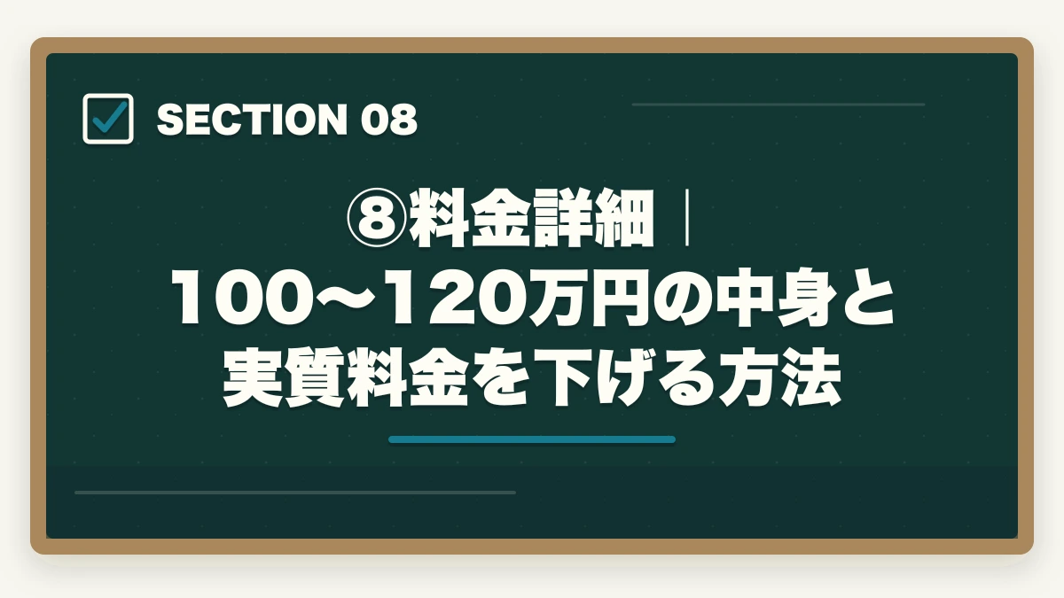 ⑧料金詳細｜100〜120万円の中身と実質料金を下げる方法｜伊藤塾の予備試験対策コースを徹底レビュー｜短答・論文・口述の三段階対策は本当に最強なのか【2026年最新】の図解