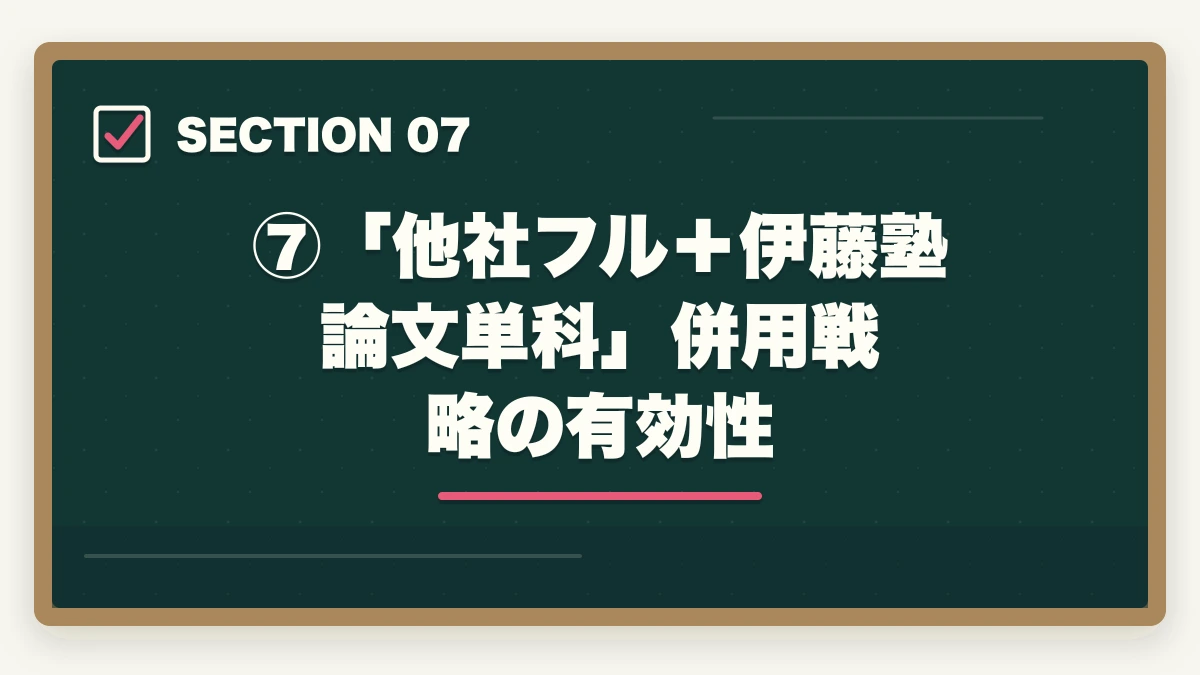 ⑦「他社フル+伊藤塾論文単科」併用戦略の有効性|伊藤塾の論文マスター単科は買い?評判・コスパ・添削の質を現役士業が徹底検証【2026年版】の図解