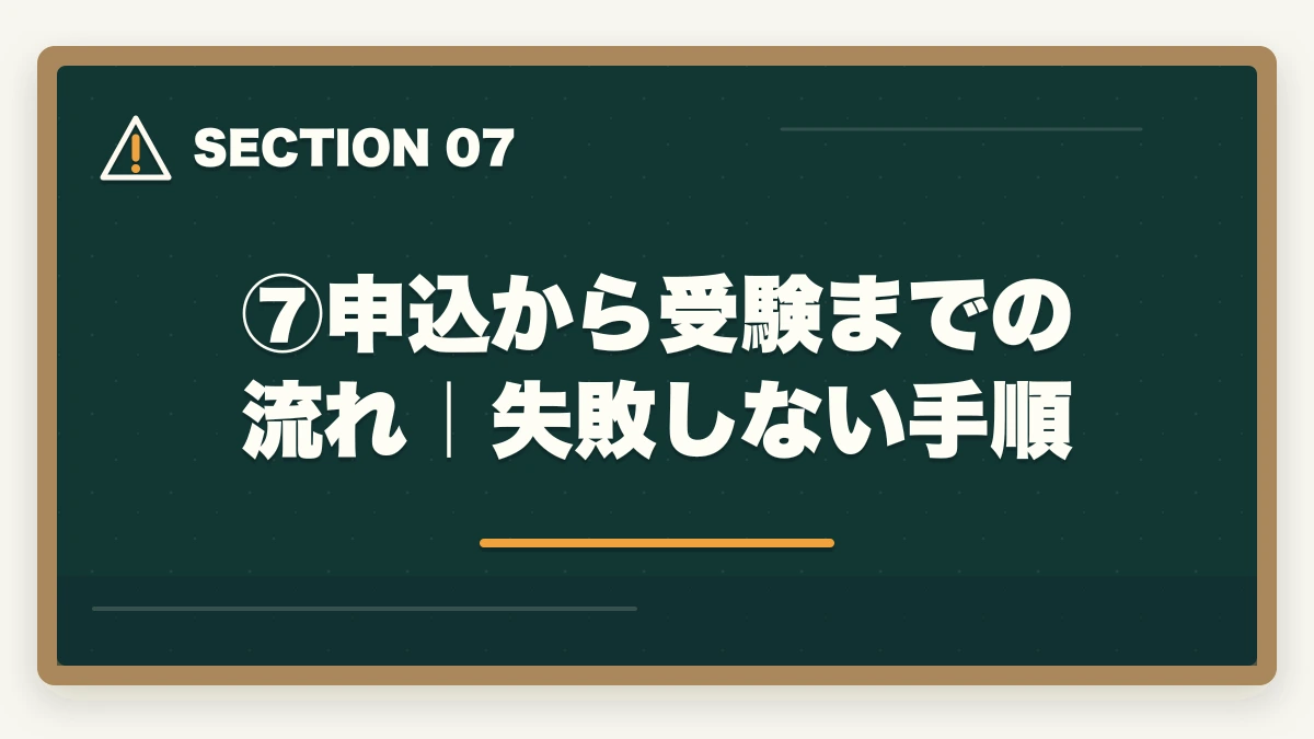 ⑦申込から受験までの流れ|失敗しない手順|伊藤塾の奨学生試験は受けるべき?傾向・対策・合格のコツで受講料を最大半額にする方法【2026年版】の図解