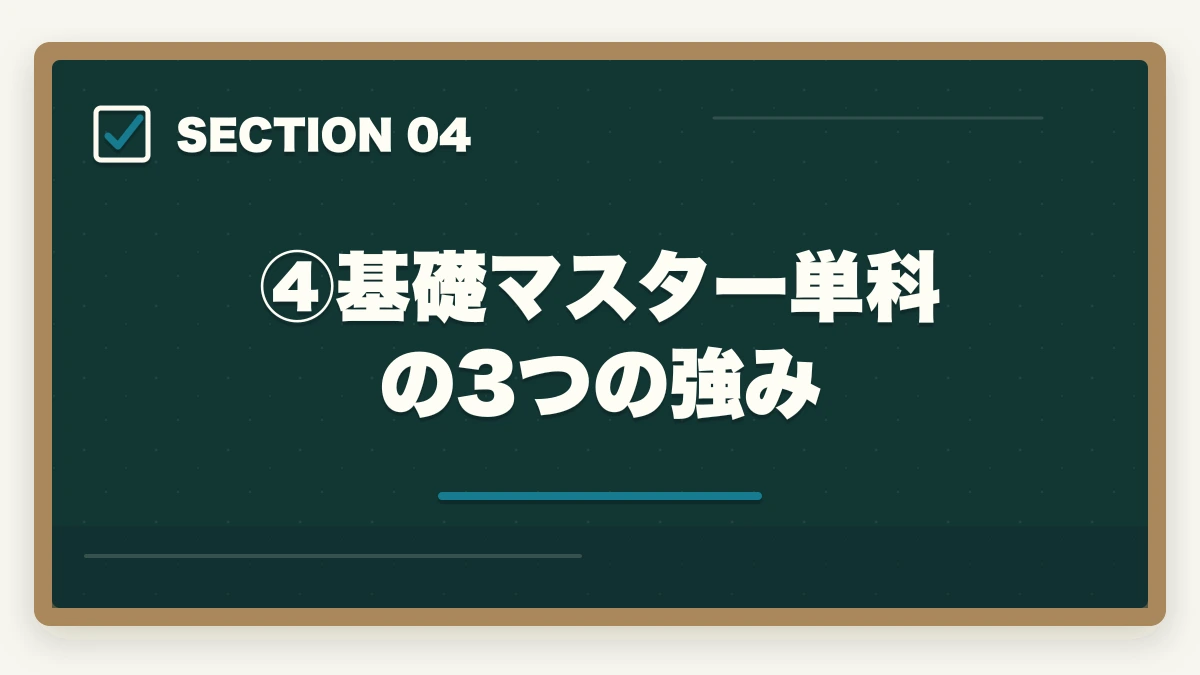 ④基礎マスター単科の3つの強み|伊藤塾の基礎マスター単科は買い?評判・7科目カリキュラム・コスパを現役士業が徹底検証【2026年版】の図解