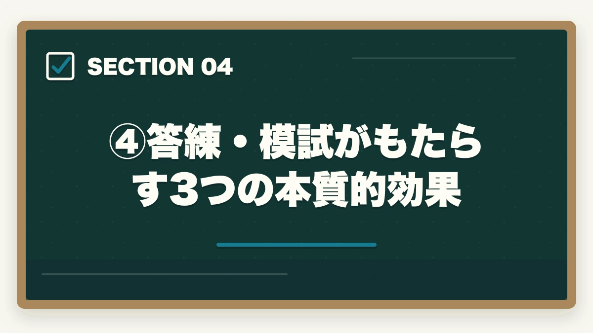 ④答練・模試がもたらす3つの本質的効果｜伊藤塾の答練・模試完全ガイド｜直前期の答案力を最速で仕上げる方法を現役士業が解説【2026年版】の図解