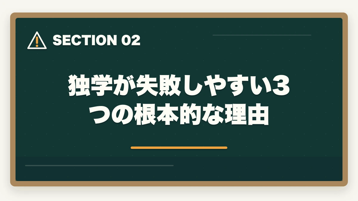 独学が失敗しやすい3つの根本的な理由｜司法試験は社会人が独学で合格できる？現実と最短戦略を徹底解説【2026年版】の図解