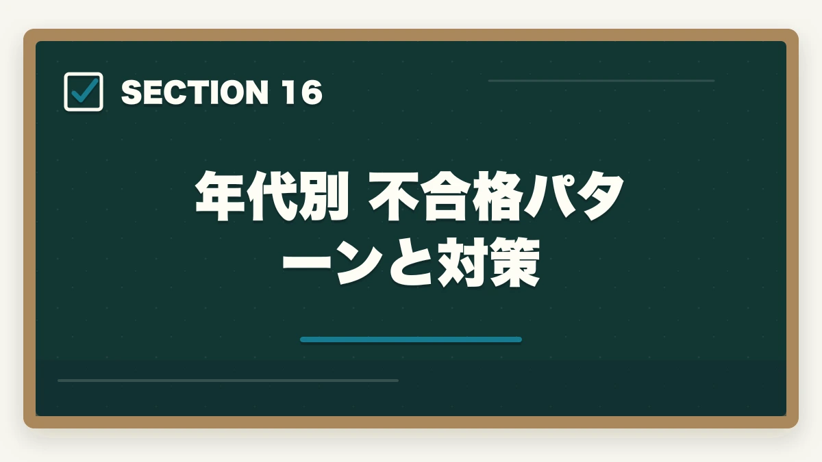 年代別 不合格パターンと対策|司法試験・予備試験の年代別合格戦略|20代・30代・40代別ロードマップ【2026年版】の図解