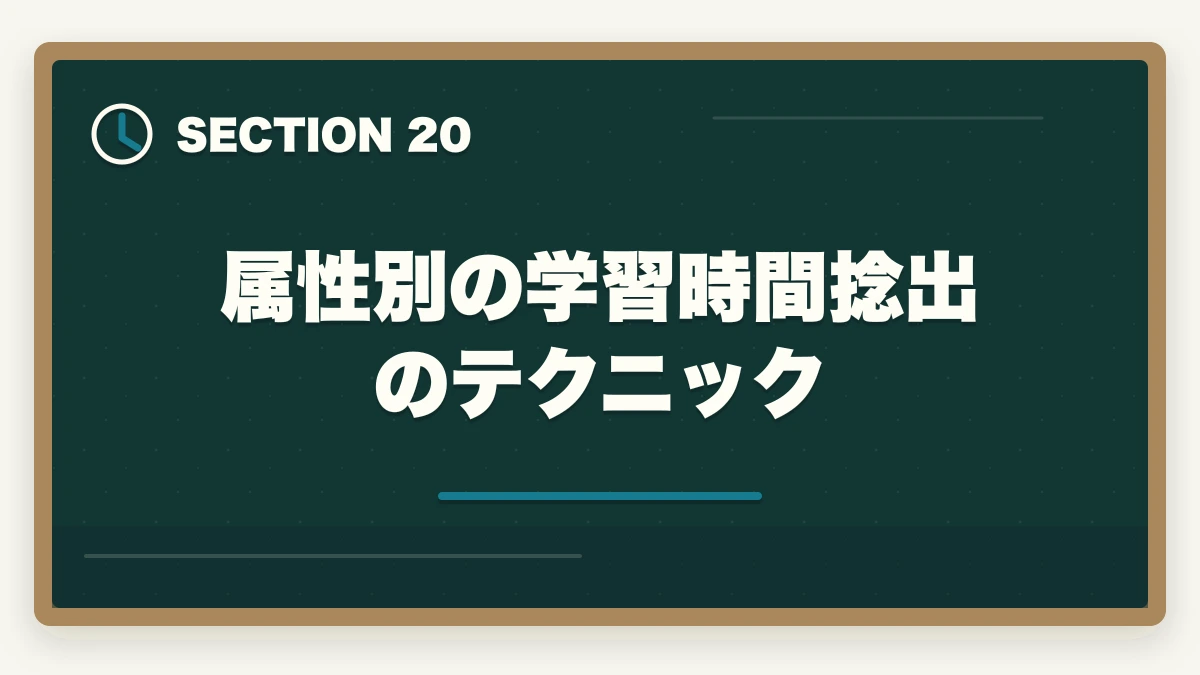 属性別の学習時間捻出のテクニック｜司法試験のリスキリング・キャリア転換完全ガイド【2026年最新】の図解