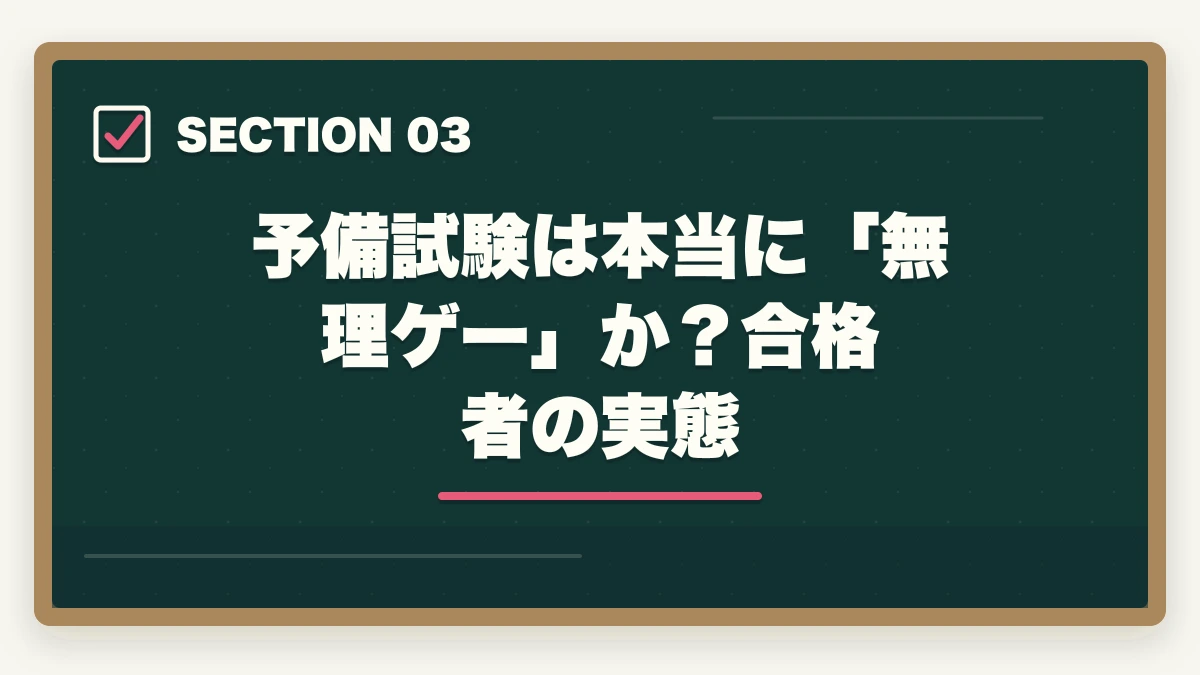 予備試験は本当に「無理ゲー」か?合格者の実態|予備試験は「無理ゲー」じゃない!戦略と通信講座で合格を現実にする方法【2026年版】の図解