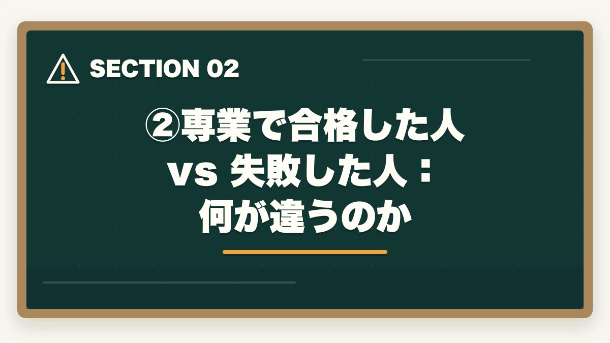 ②専業で合格した人 vs 失敗した人:何が違うのか|司法試験のためにニートになるのはアリ?合格者が語る専業受験の現実と戦略【2026年版】の図解