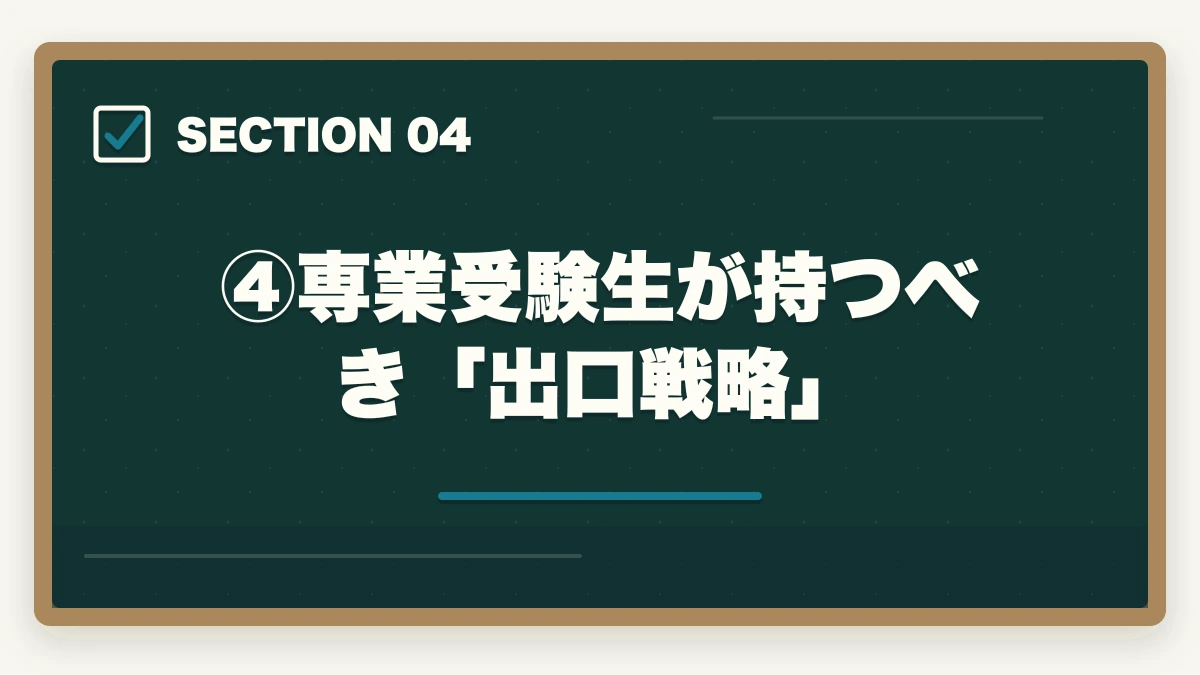 ④専業受験生が持つべき「出口戦略」|司法試験のためにニートになるのはアリ?合格者が語る専業受験の現実と戦略【2026年版】の図解