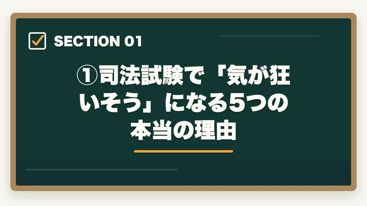①司法試験で「気が狂いそう」になる5つの本当の理由|司法試験で「気が狂いそう」になったら読む記事|合格者が語るメンタル管理法【2026年版】の図解