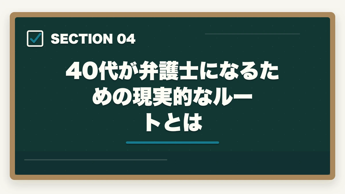 40代が弁護士になるための現実的なルートとは｜40歳から弁護士は目指せる？【2026年最新】現実的な方法とおすすめ通信講座を解説の図解