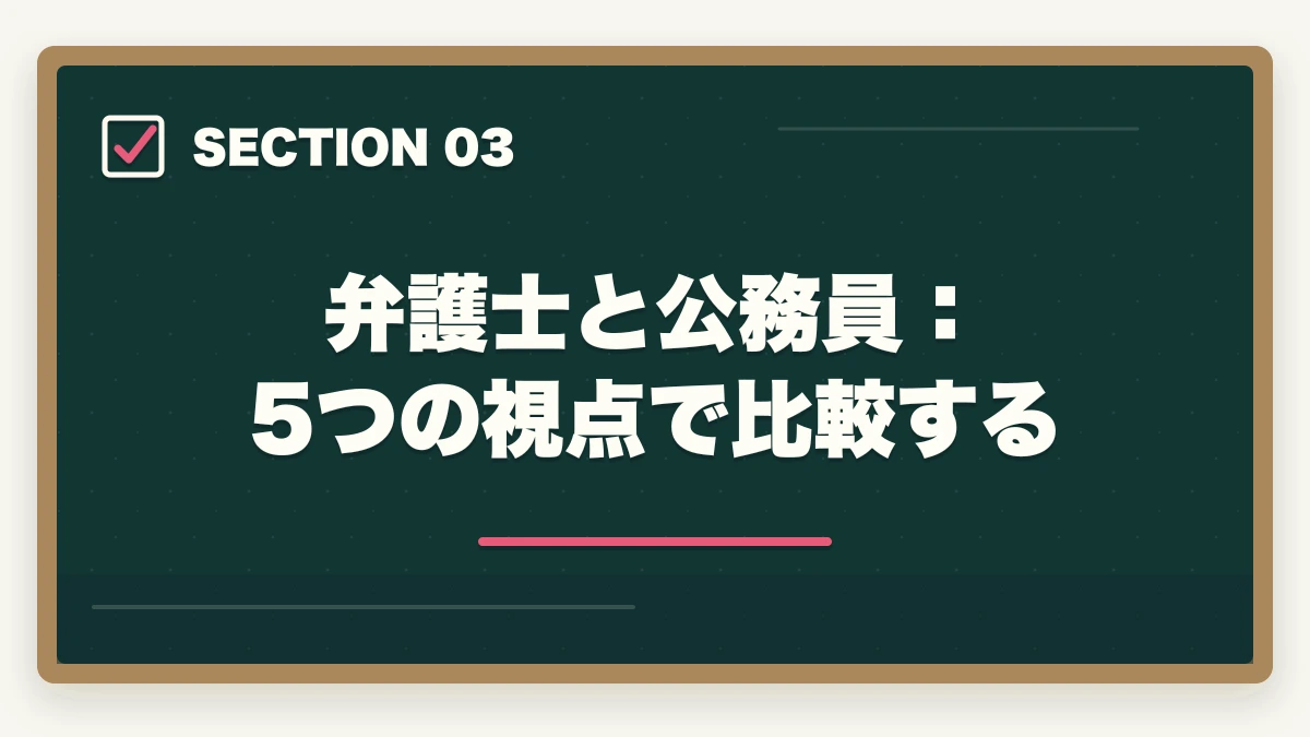 弁護士と公務員:5つの視点で比較する|弁護士と公務員どっちがいい?【年収・安定性・自由度を徹底比較2026年版】の図解