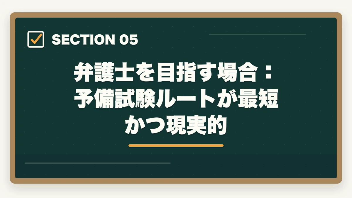 弁護士を目指す場合:予備試験ルートが最短かつ現実的|弁護士と公務員どっちがいい?【年収・安定性・自由度を徹底比較2026年版】の図解