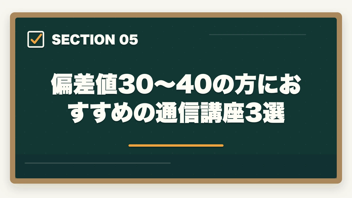偏差値30〜40の方におすすめの通信講座3選｜偏差値30〜40でも弁護士になれる？現実とデータ・最短戦略【2026年版】の図解