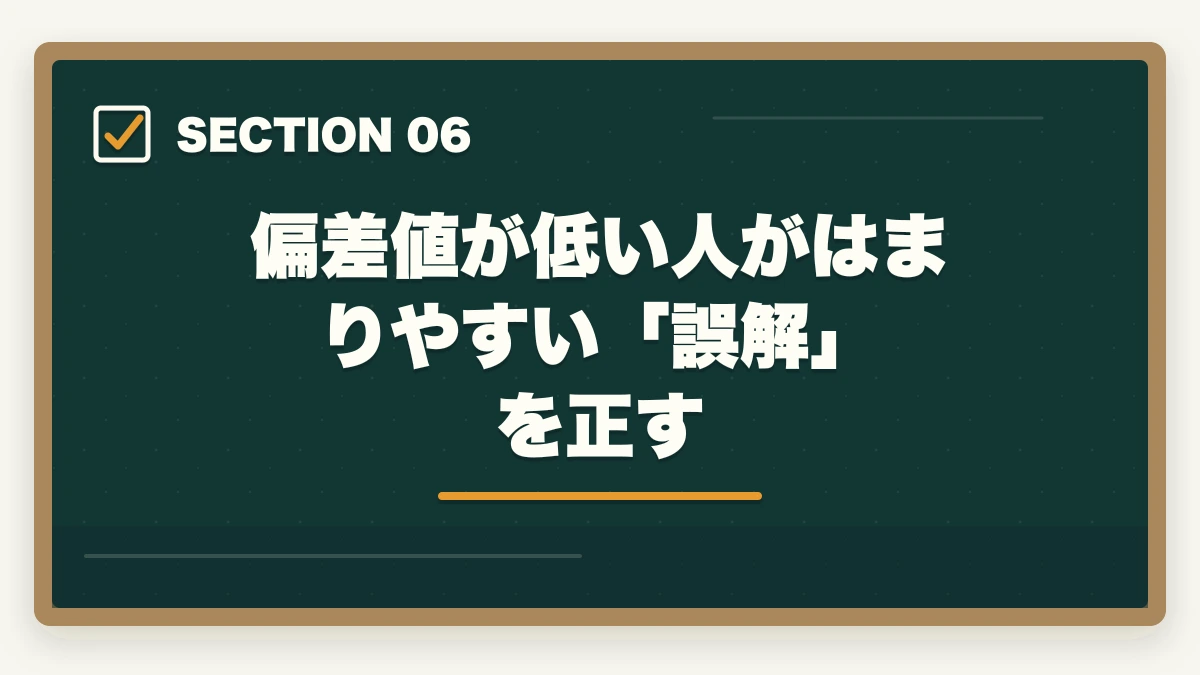 偏差値が低い人がはまりやすい「誤解」を正す｜偏差値30〜40でも弁護士になれる？現実とデータ・最短戦略【2026年版】の図解