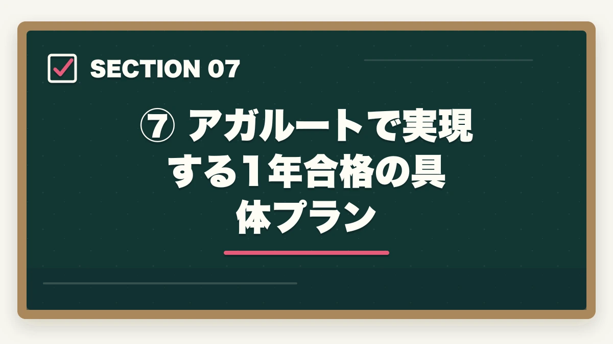 ⑦ アガルートで実現する1年合格の具体プラン｜予備試験1年合格は可能か？社会人向け完全スケジュール【月別プラン付き】の図解