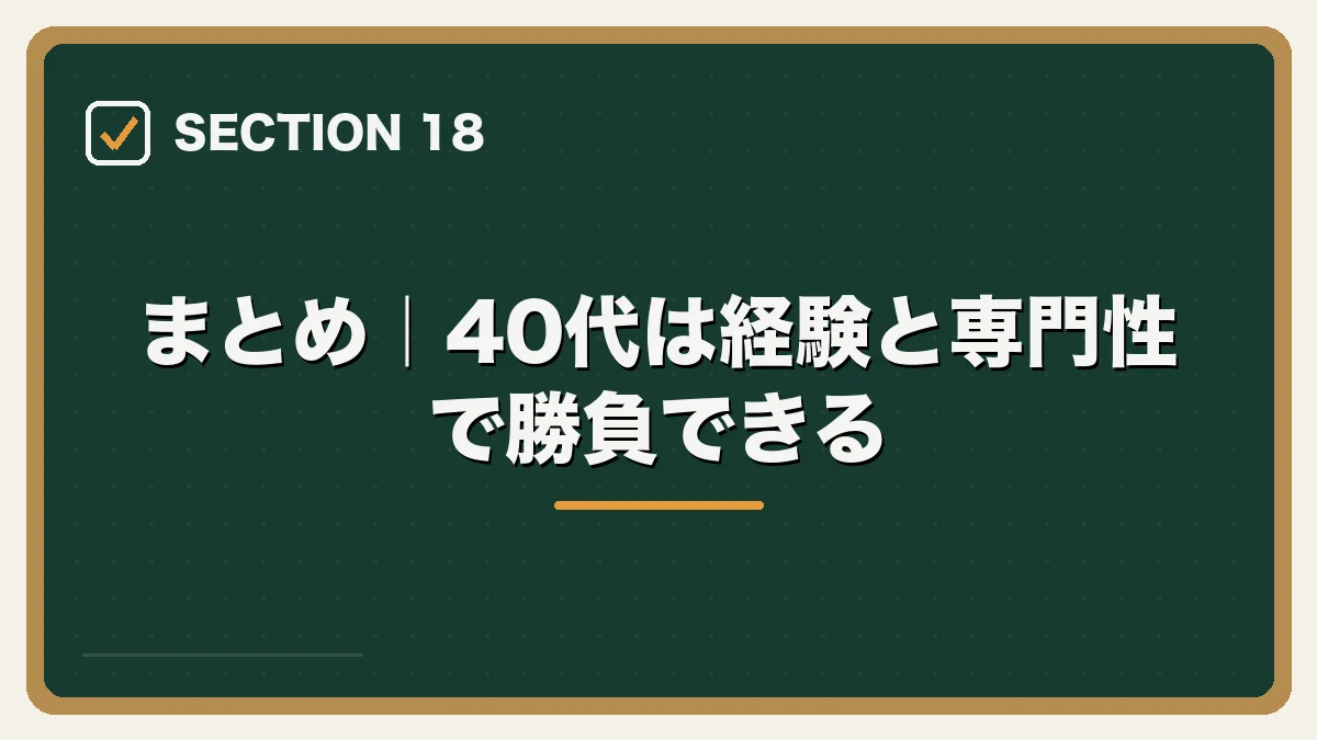 まとめ|40代は経験と専門性で勝負できる|40代弁護士の転職完全ガイドの図解