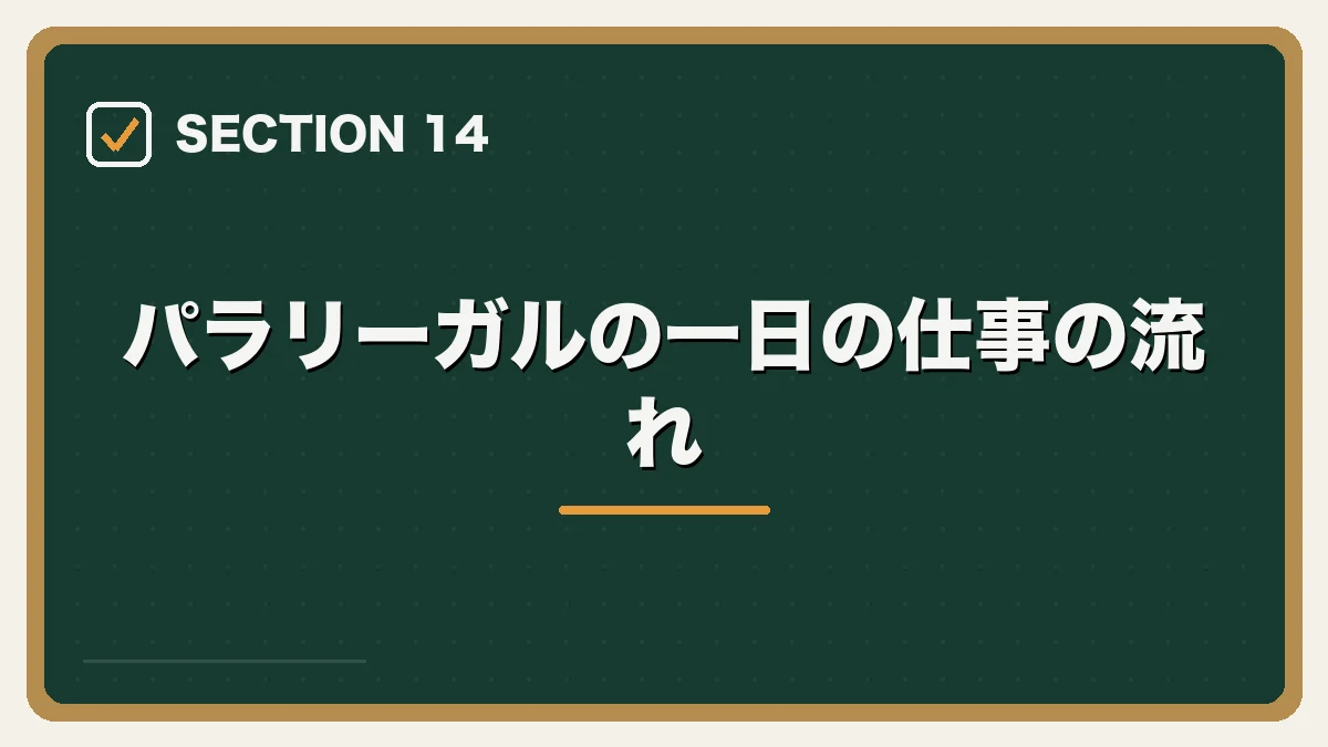 パラリーガルの一日の仕事の流れ｜パラリーガルの転職ガイドの図解