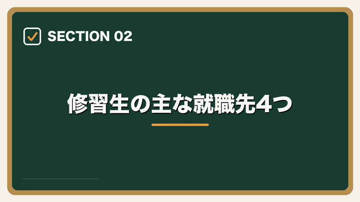 修習生の主な就職先4つ｜司法修習生の就職活動ガイドの図解